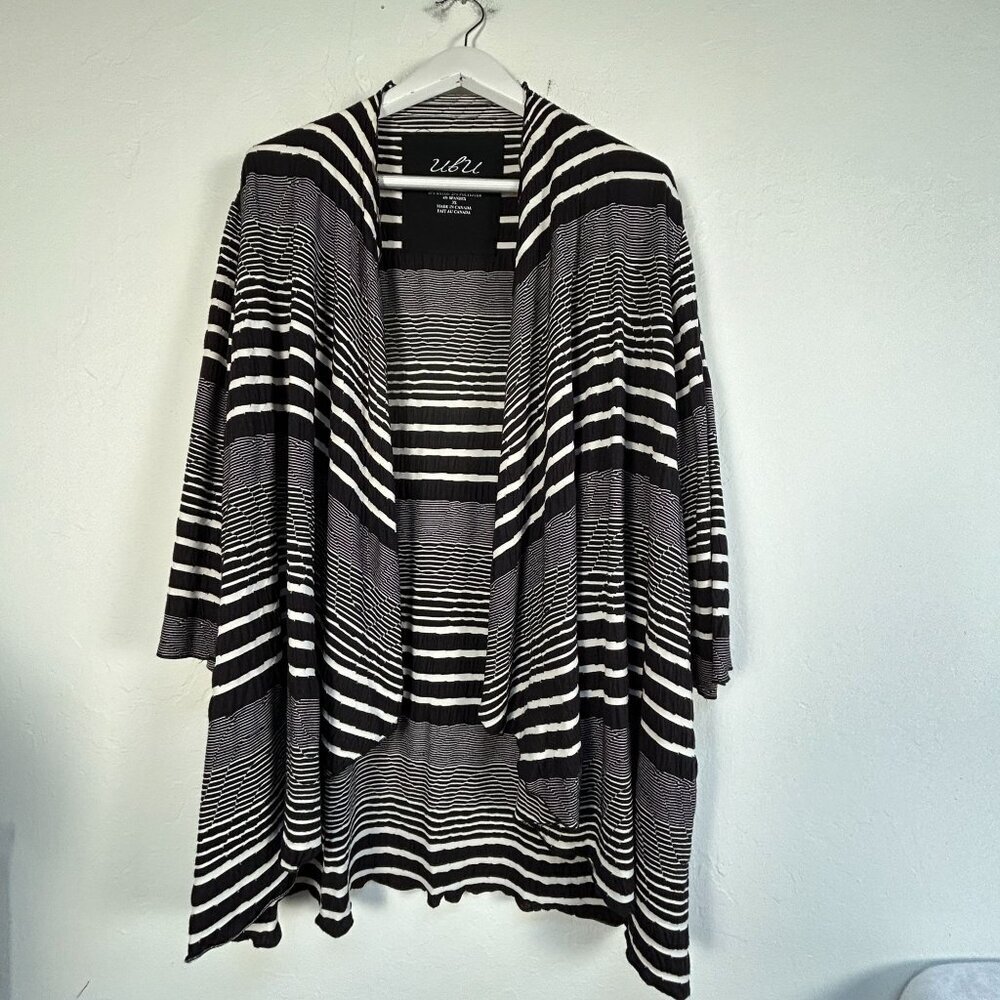 Ubu Womens Black & White Striped Open Front Cardigan Sweater Size 3X Lightweight